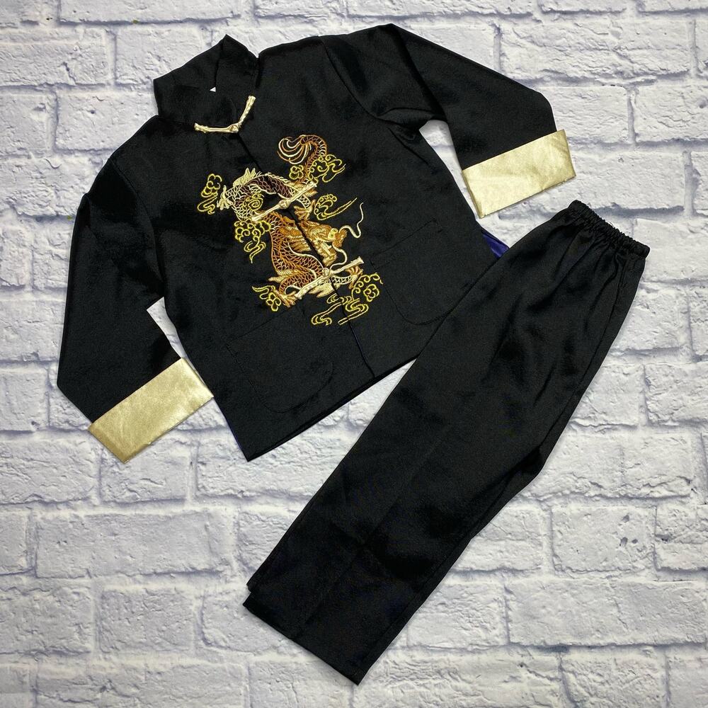 Traditional Asian Dragon Embroidery Kung Fu Outfit